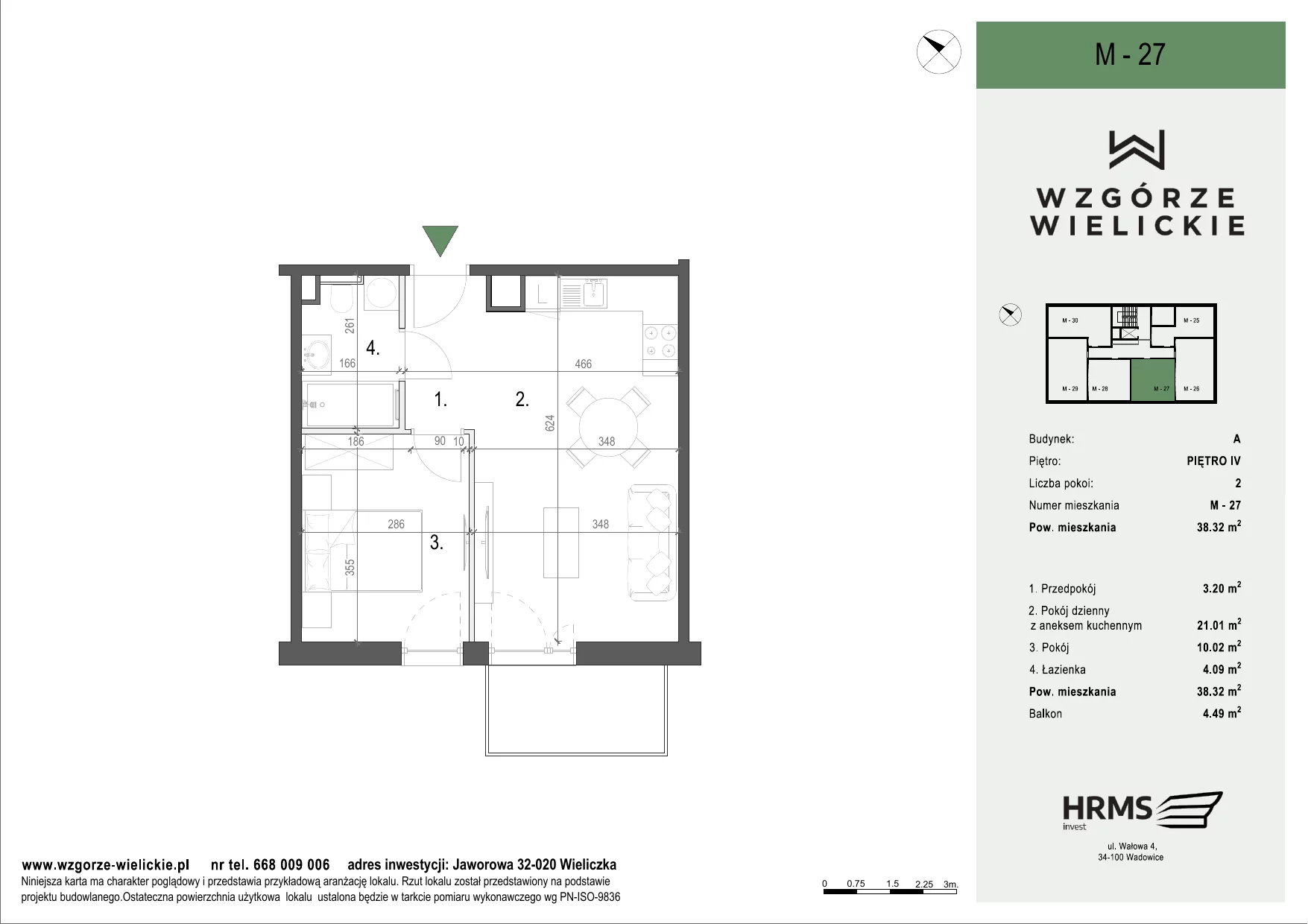 Mieszkanie 38,79 m², piętro 4, oferta nr M-A27, Osiedle Wzgórze Wielickie, Wieliczka, ul. Jaworowa